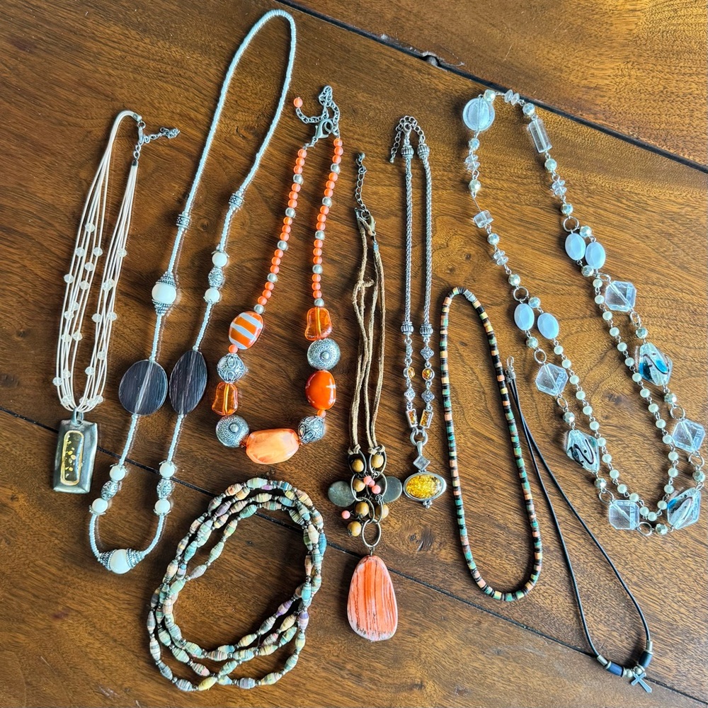 Necklace Set Lot Bundle Fun Glam Dressy Orange Silver Brown Beads Dressy Deal B